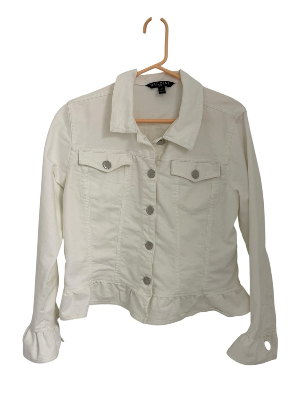 Baccini  Denim Ruffle-Hem Jacket white Size Large
